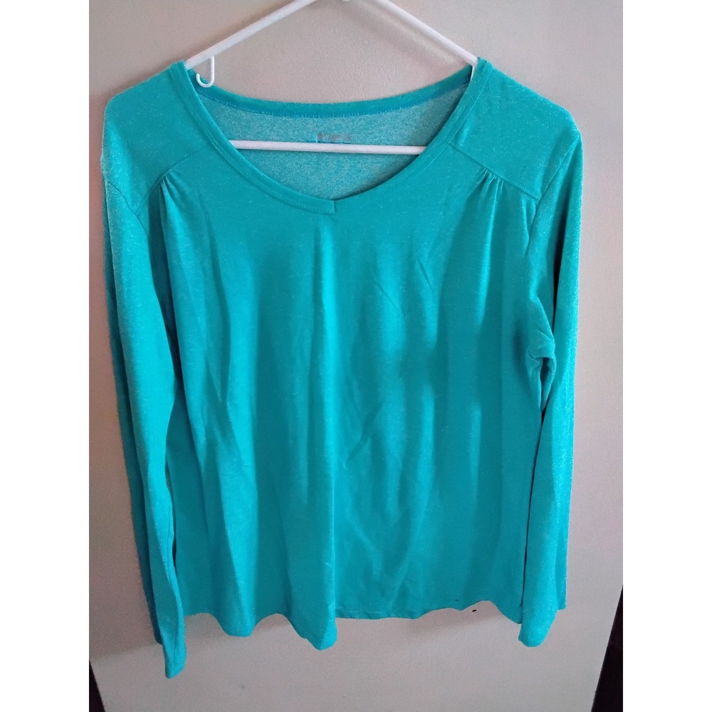 Columbia Womens XL Teal Heathered V-Neck Long Sleeve Active Hiking Top Shirt